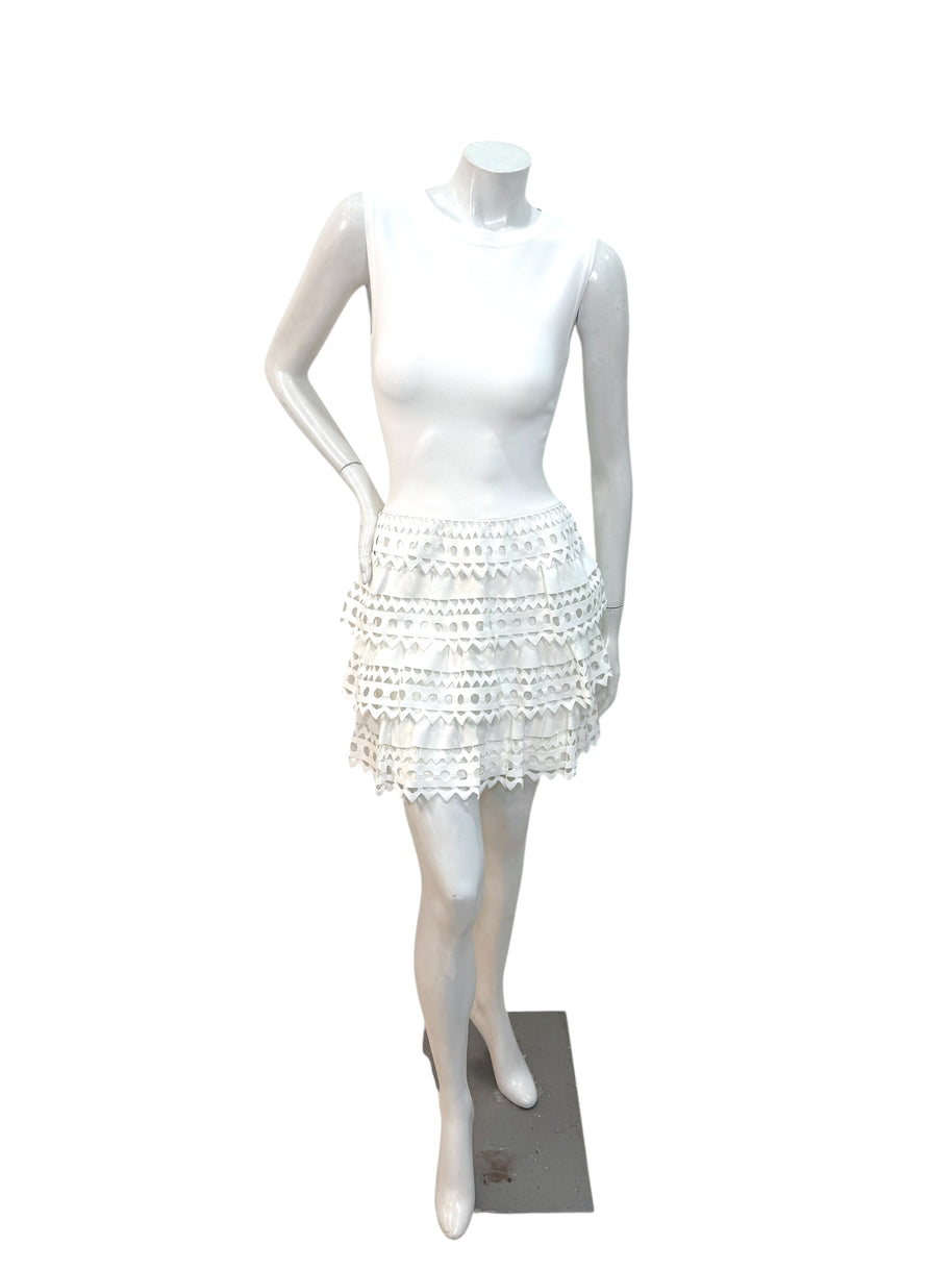 Alaïa Paris White Laser-Cut Ruffle Mini Dress FR 38 | Made in Italy