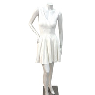 Alaïa White Ribbed Knit Fit & Flare Skater Dress SS19 Size 38