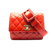 Chanel Vintage Red Quilted Lambskin Belt Bag Karl Lagerfeld Era Gold CC