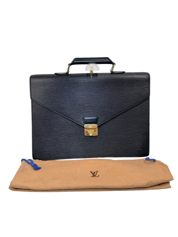 Vintage Louis Vuitton Black Epi Leather Briefcase Gold Lock France