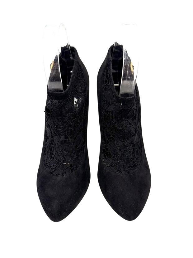 Dolce Gabbana Black Lace Suede Ankle Booties Fall/Winter 2011 Size 38.5