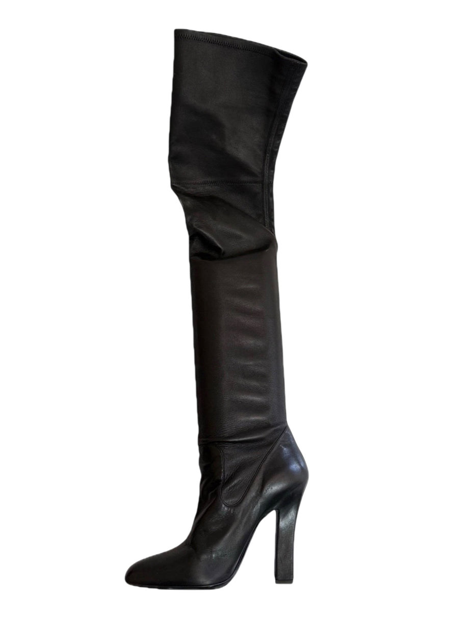 Yves Saint Laurent Over-the-Knee Black Leather Boots Women’s EU 39 US 8.5–9 High Heel