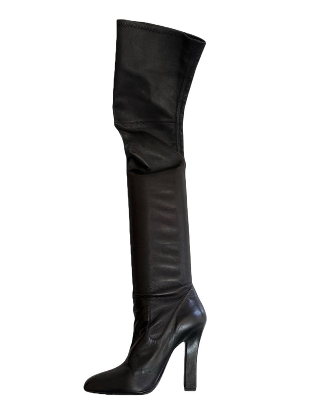Yves Saint Laurent Over-the-Knee Black Leather Boots Women’s EU 39 US 8.5–9 High Heel