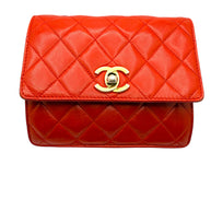 Chanel Vintage Red Quilted Lambskin Belt Bag Karl Lagerfeld Era Gold CC