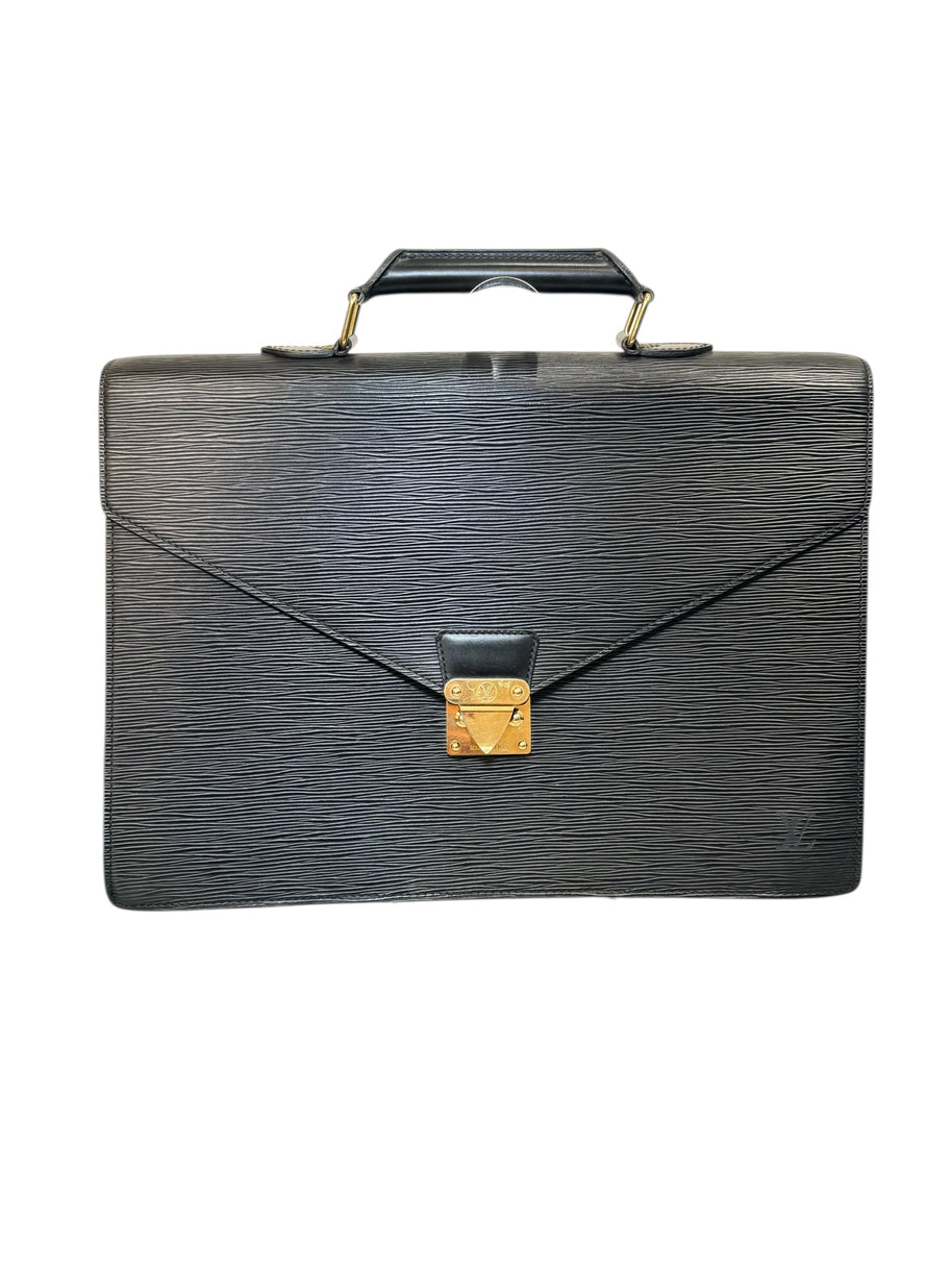 Vintage Louis Vuitton Black Epi Leather Briefcase Gold Lock France