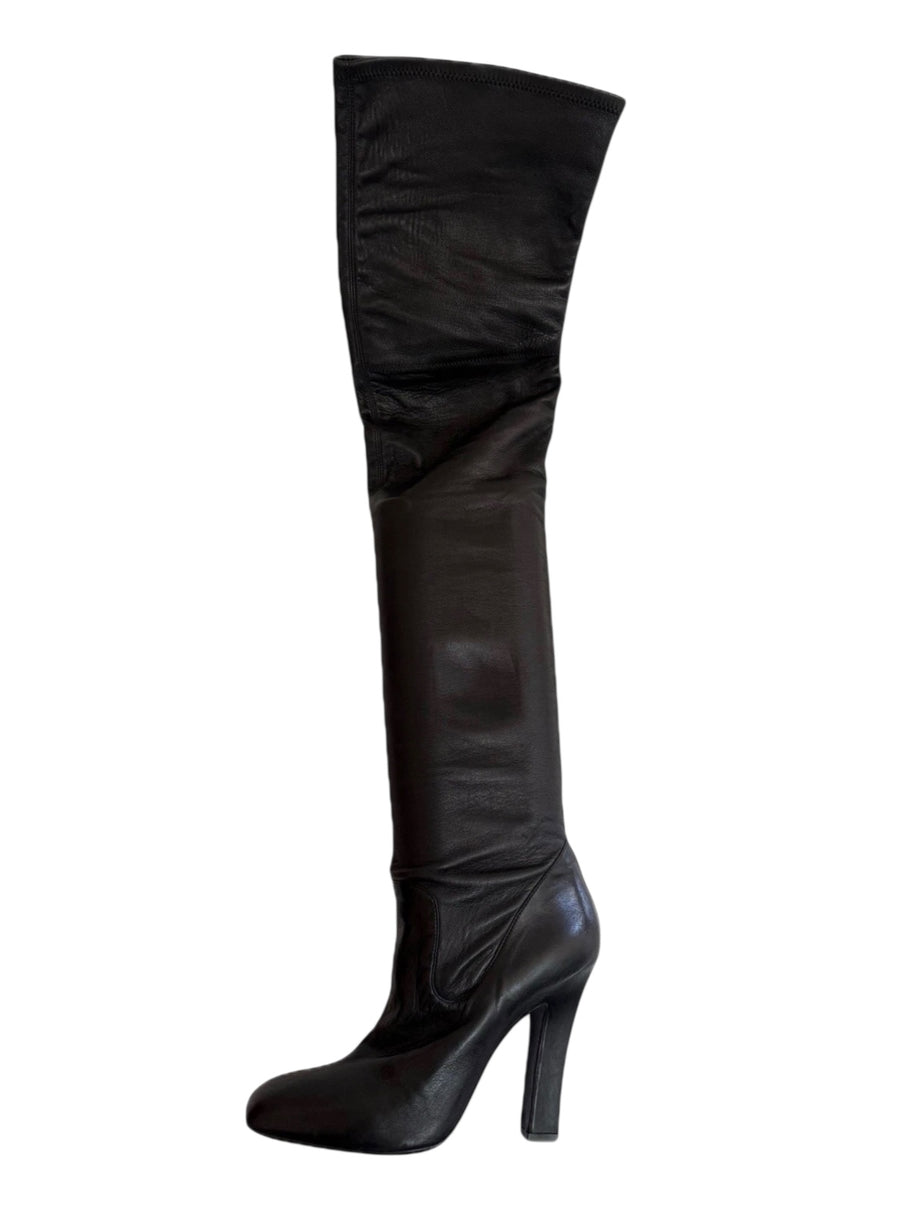 Yves Saint Laurent Over-the-Knee Black Leather Boots Women’s EU 39 US 8.5–9 High Heel