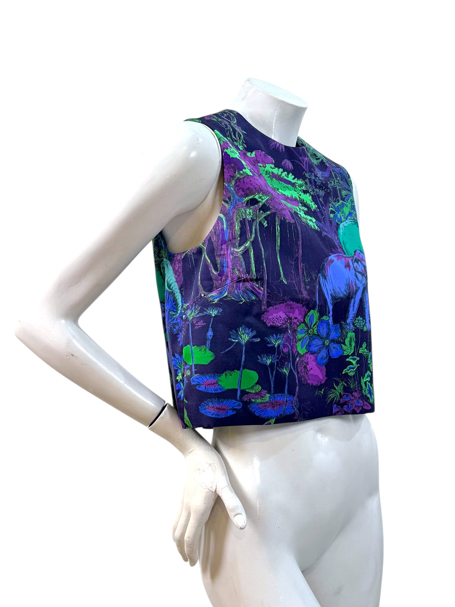 Christian Dior Raf Simons Jungle Elephant Print Silk Wool Top FR 36