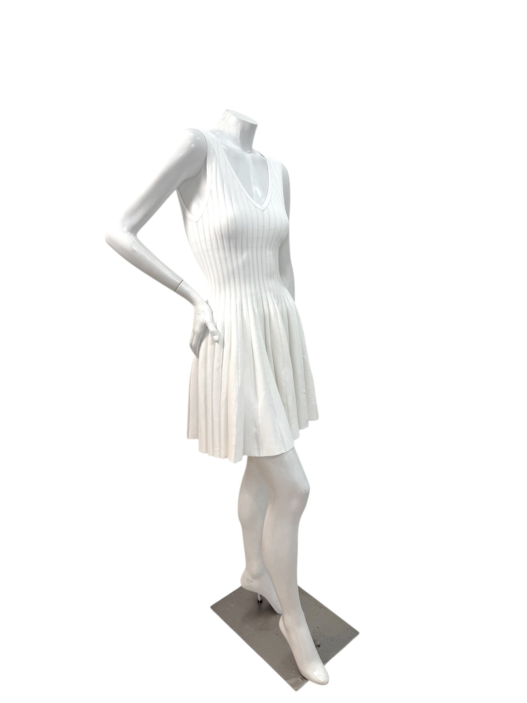 Alaïa White Ribbed Knit Fit & Flare Skater Dress SS19 Size 38