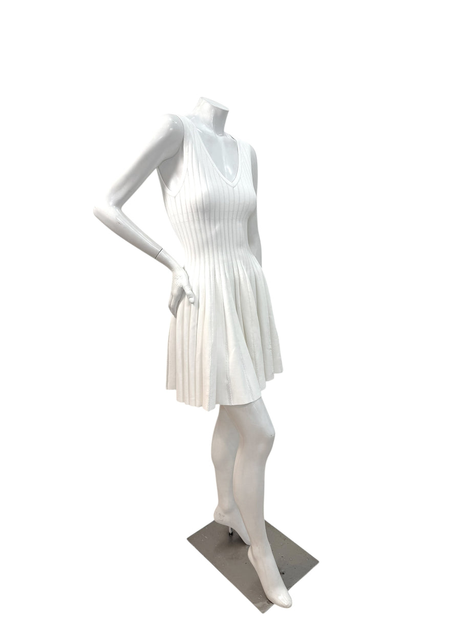 Alaïa White Ribbed Knit Fit & Flare Skater Dress SS19 Size 38