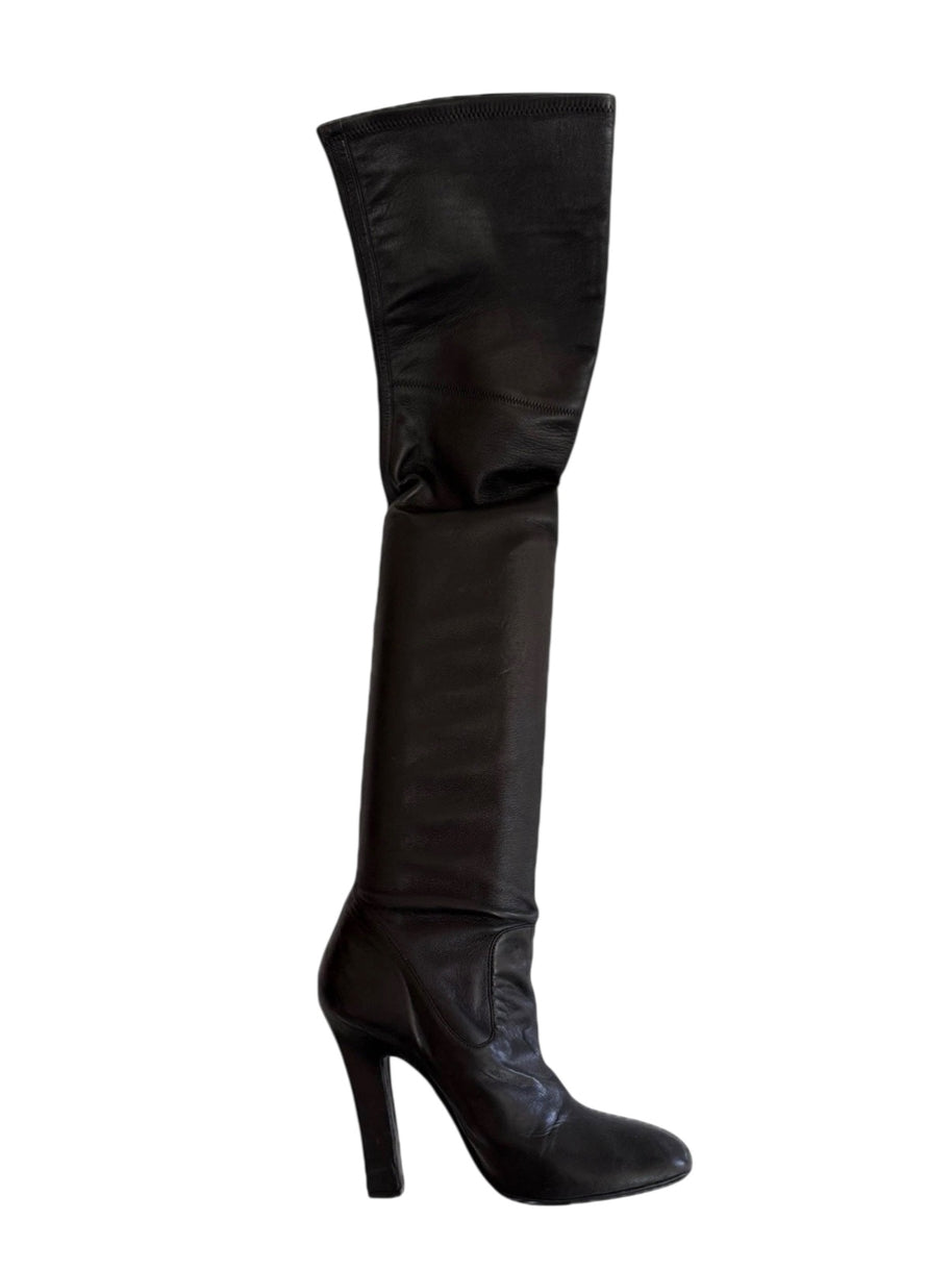 Yves Saint Laurent Over-the-Knee Black Leather Boots Women’s EU 39 US 8.5–9 High Heel
