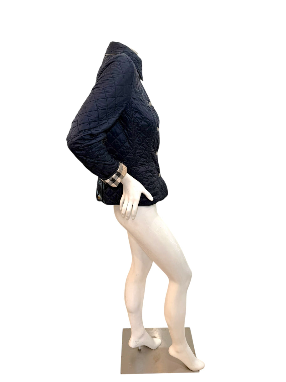 Burberry Brit Navy Quilted Jacket with Check Lining – Women’s Size Small