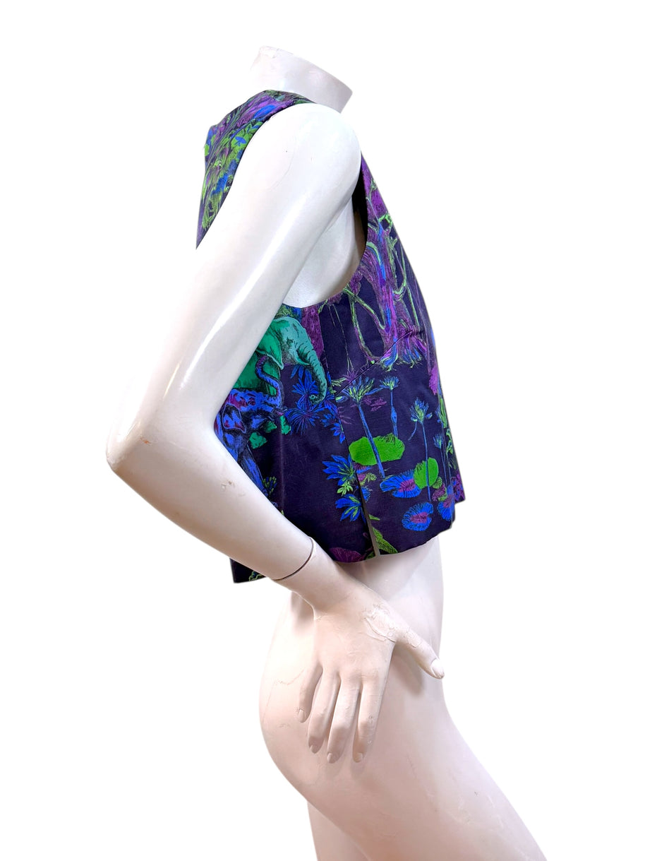 Christian Dior Raf Simons Jungle Elephant Print Silk Wool Top FR 36