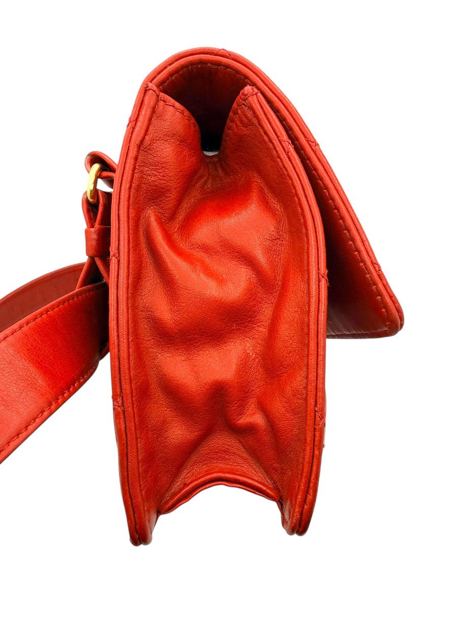 Chanel Vintage Red Quilted Lambskin Belt Bag Karl Lagerfeld Era Gold CC