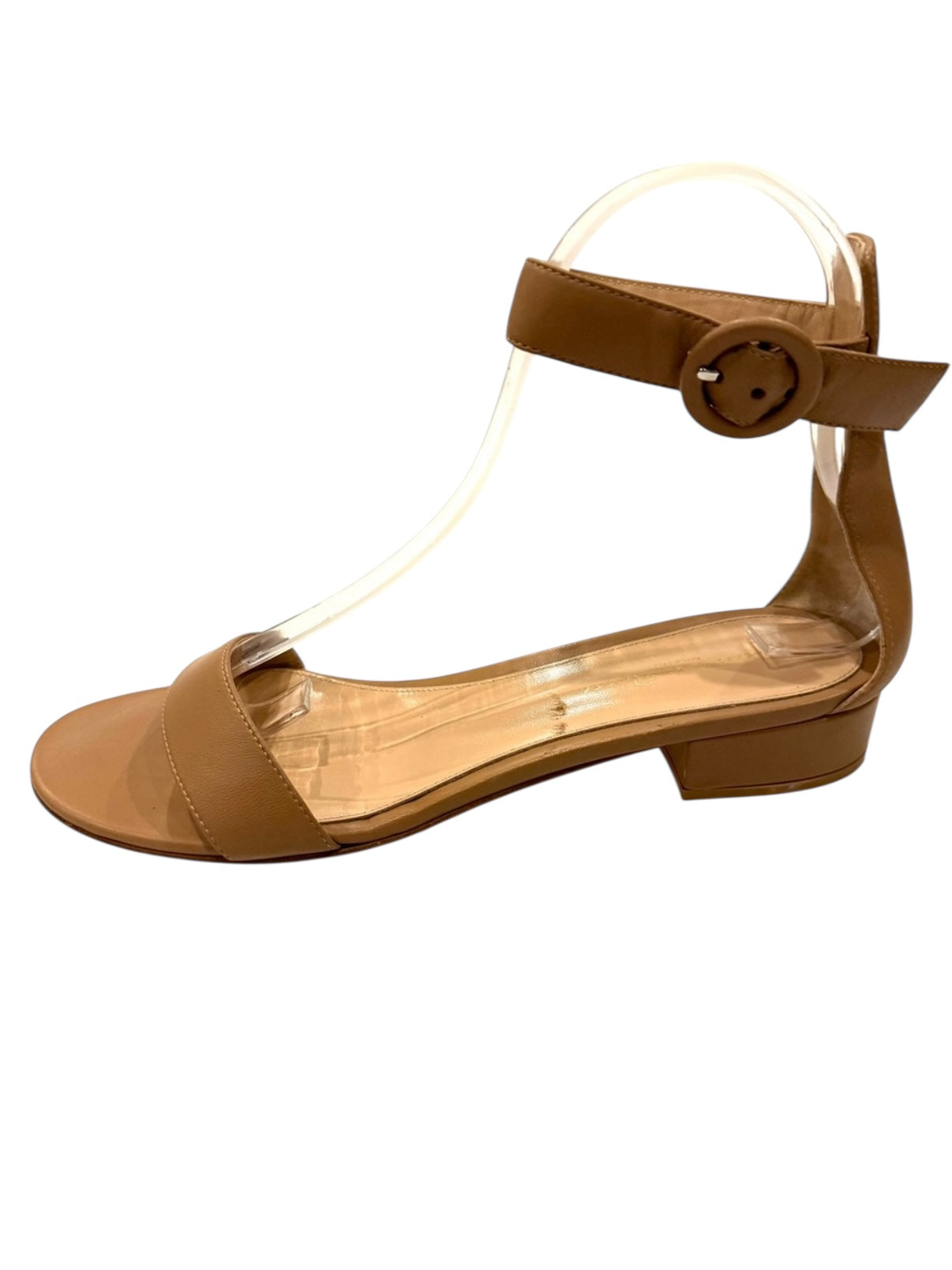 Gianvito Rossi Tan Leather Block Heel Sandals Size 38.5