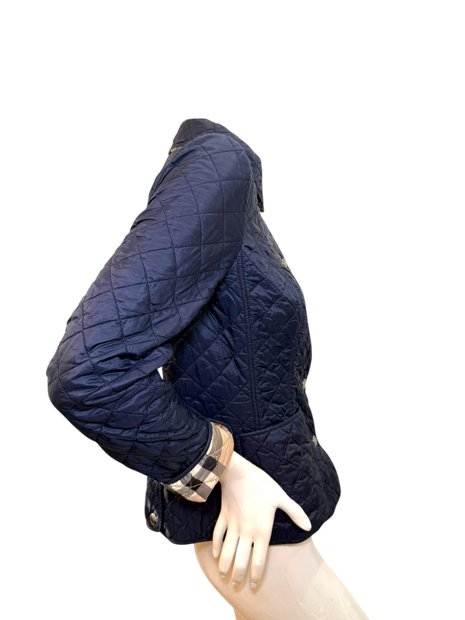 Burberry Brit Navy Quilted Jacket with Check Lining – Women’s Size Small