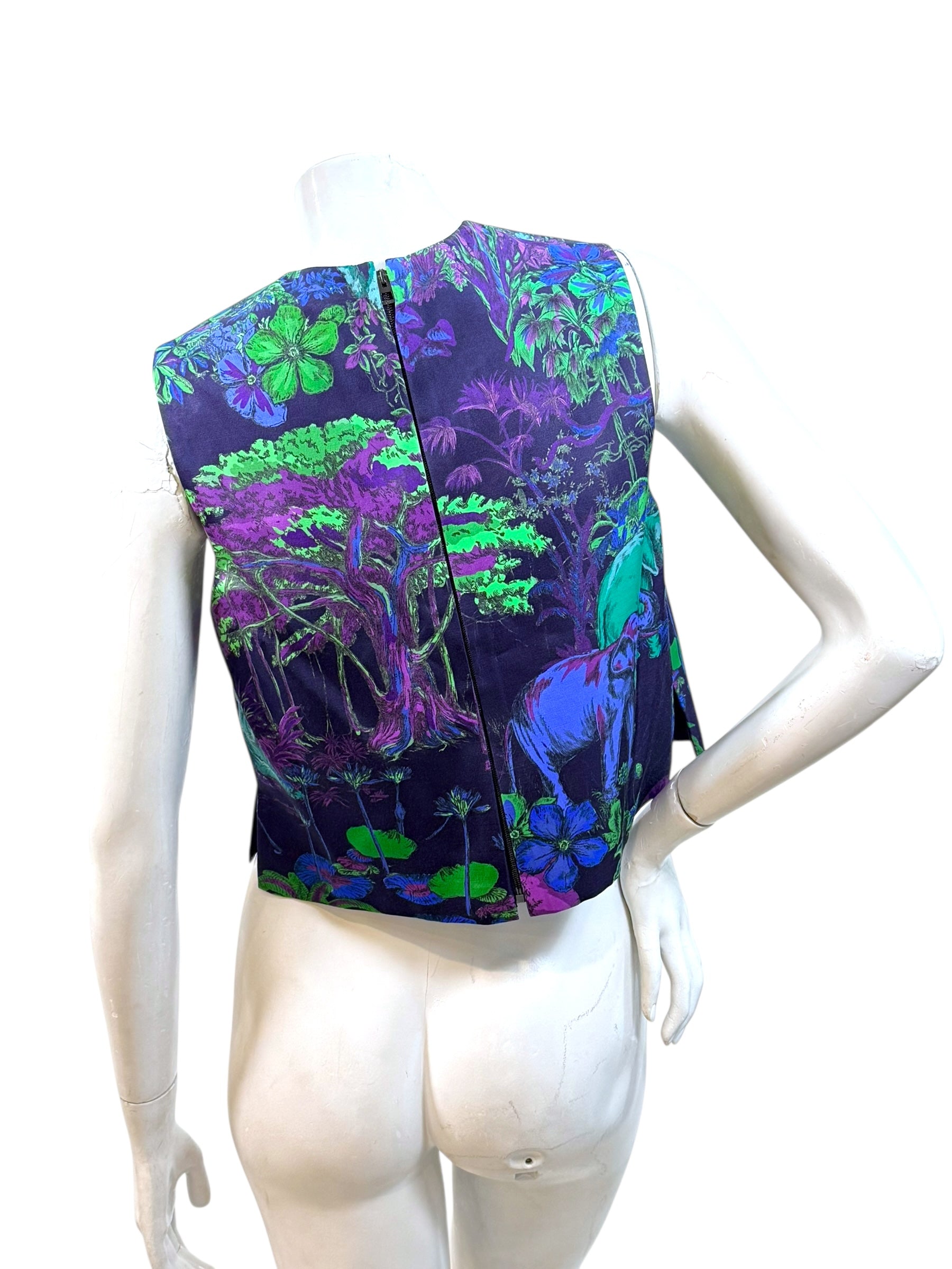 Christian Dior Raf Simons Jungle Elephant Print Silk Wool Top FR 36