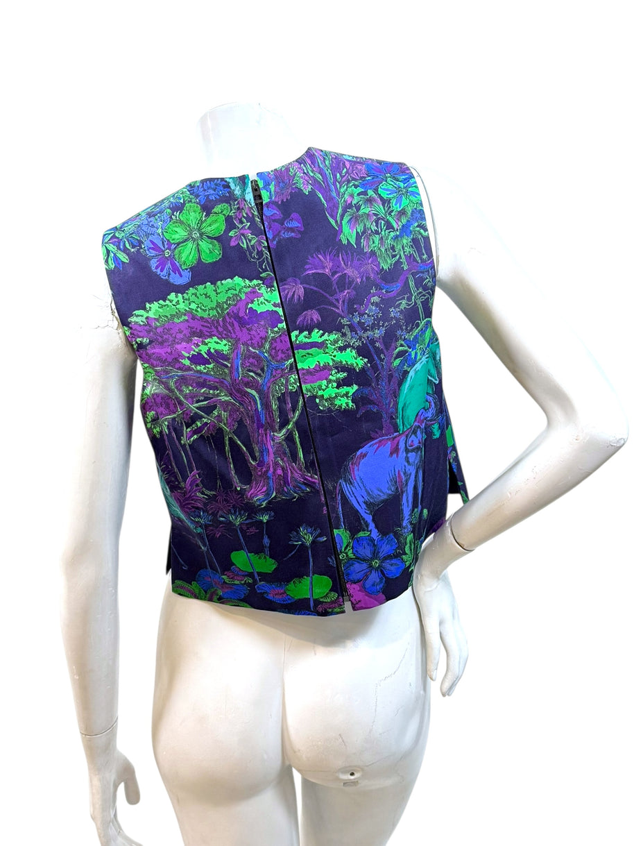 Christian Dior Raf Simons Jungle Elephant Print Silk Wool Top FR 36