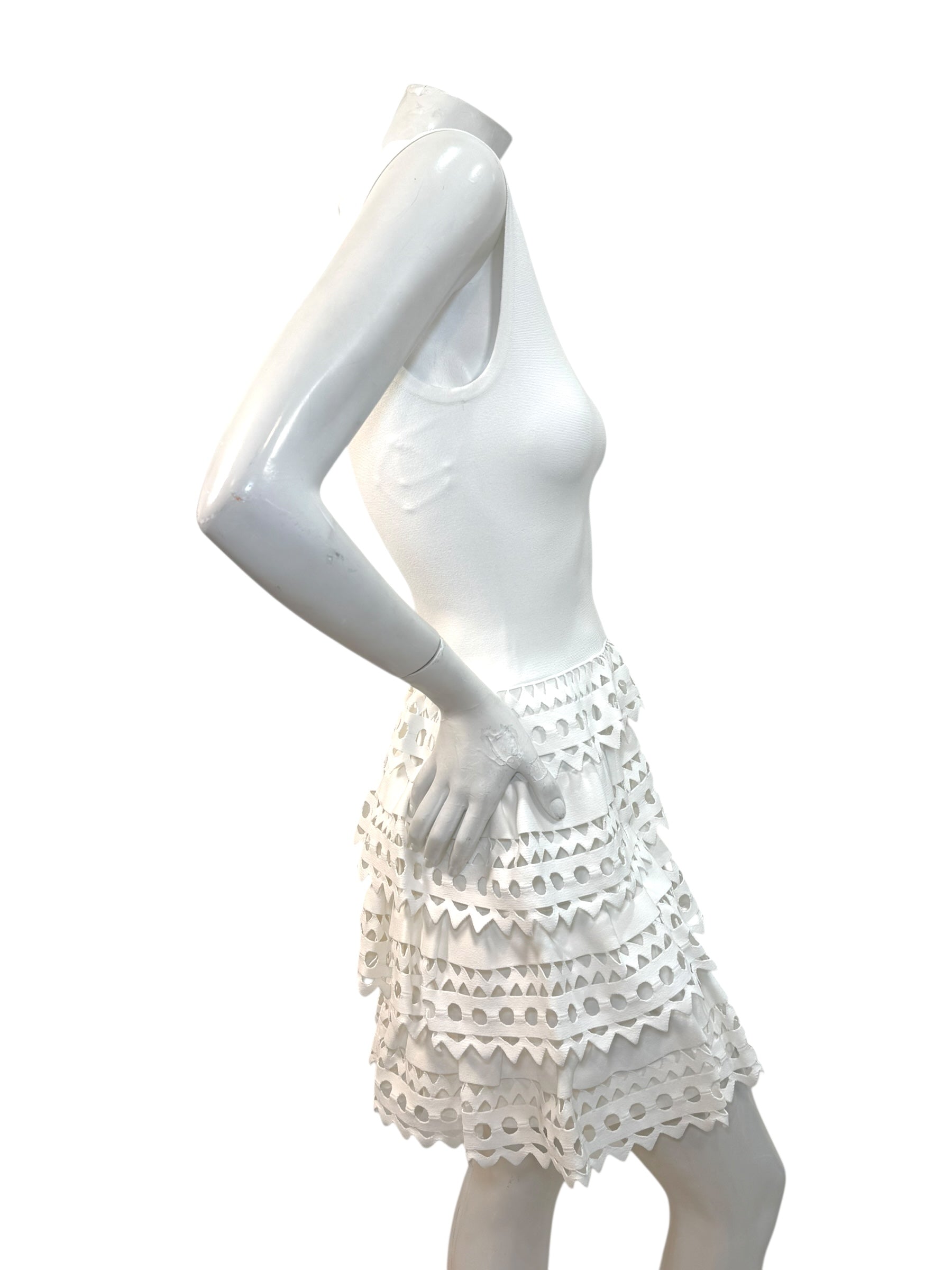 Alaïa Paris White Laser-Cut Ruffle Mini Dress FR 38 | Made in Italy