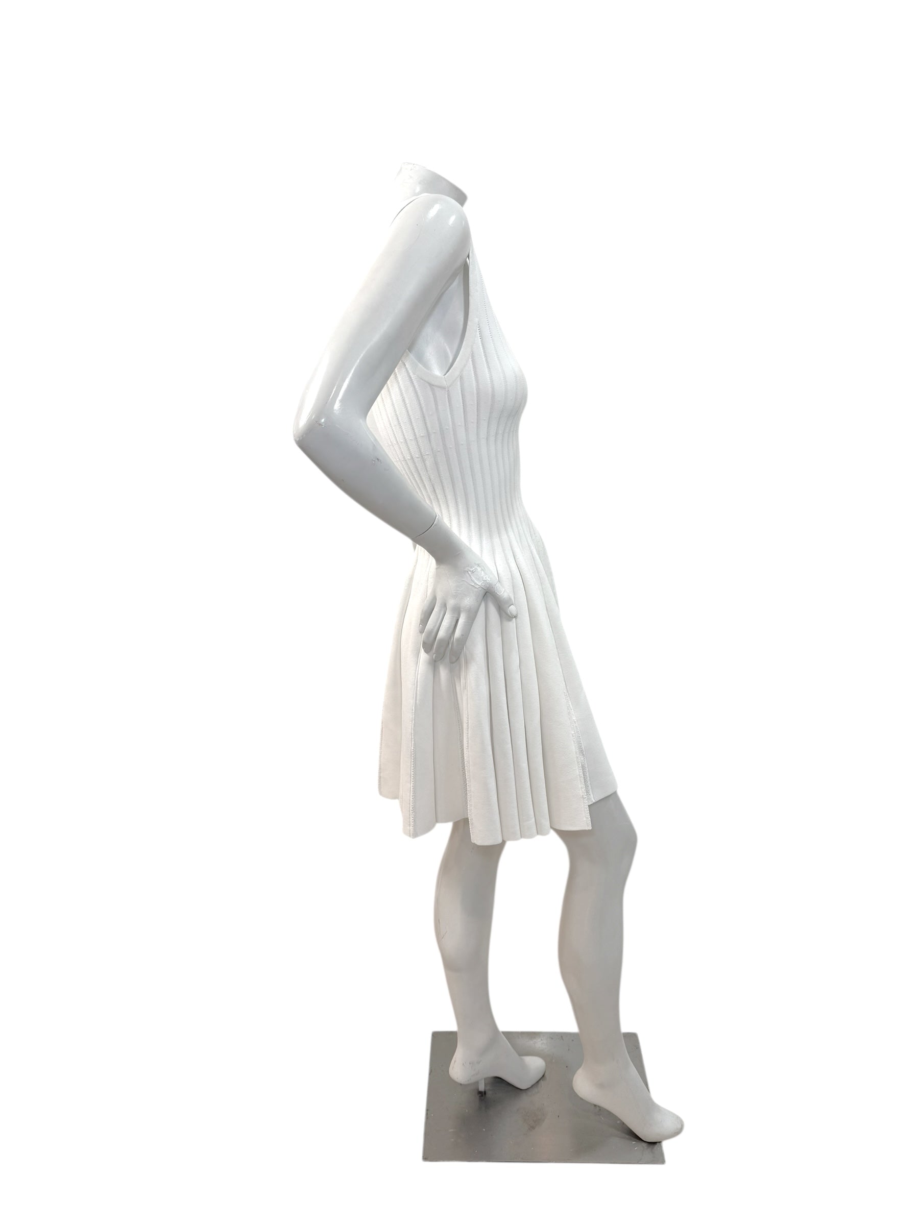 Alaïa White Ribbed Knit Fit & Flare Skater Dress SS19 Size 38