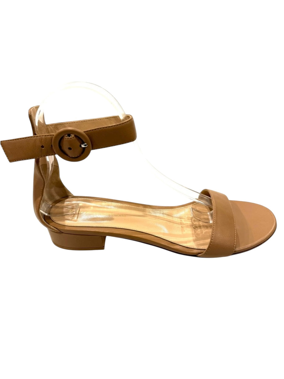 Gianvito Rossi Tan Leather Block Heel Sandals Size 38.5