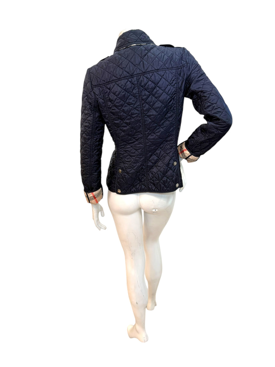 Burberry Brit Navy Quilted Jacket with Check Lining – Women’s Size Small