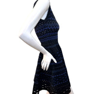 Alaïa Geometric Knit Fit-and-Flare Dress Black Indigo FR 38 Made in Italy