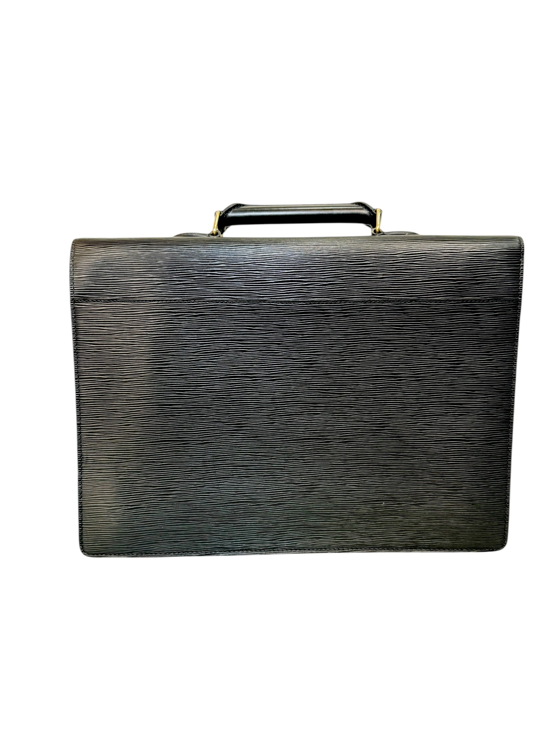 Vintage Louis Vuitton Black Epi Leather Briefcase Gold Lock France