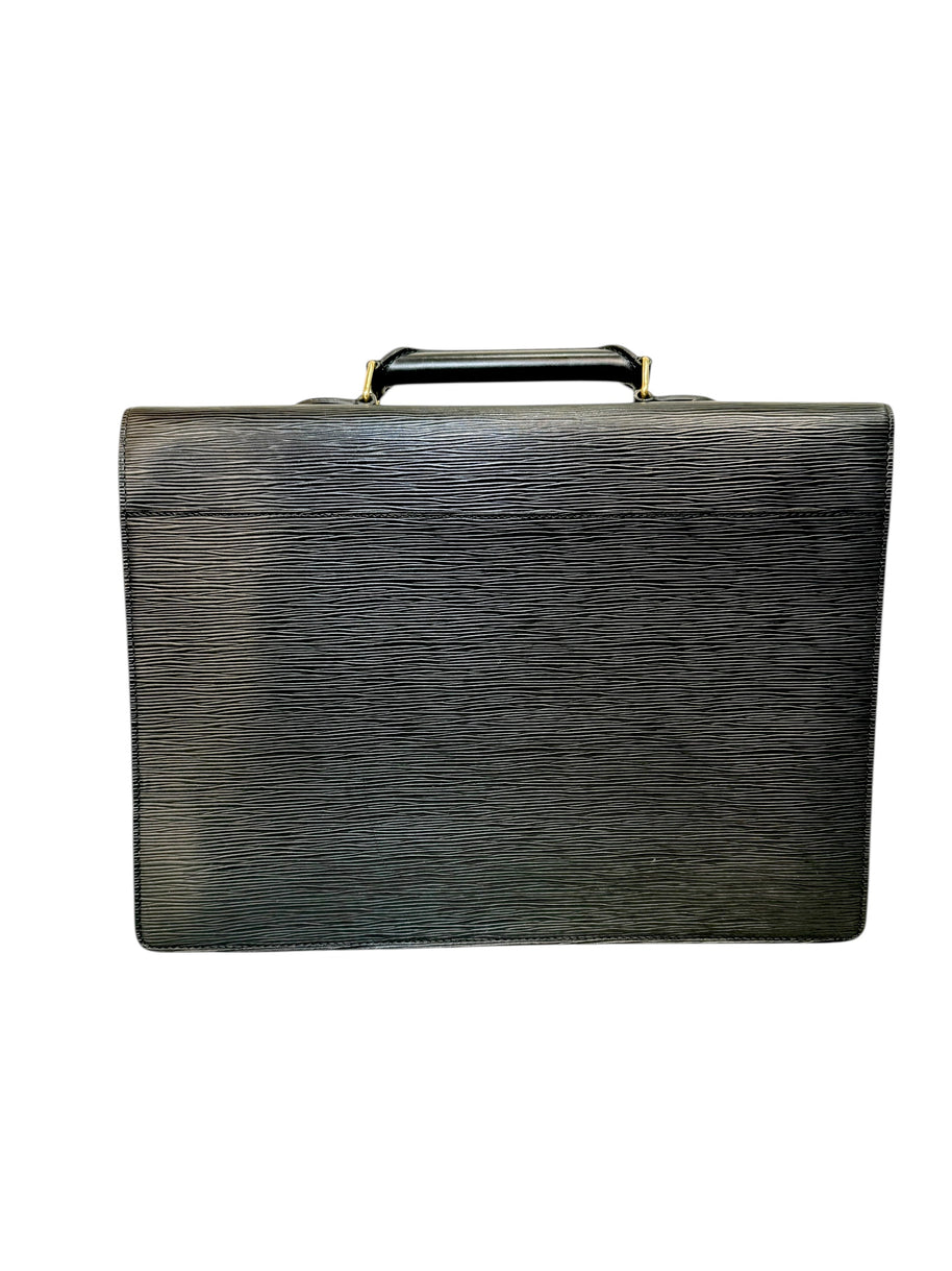 Vintage Louis Vuitton Black Epi Leather Briefcase Gold Lock France