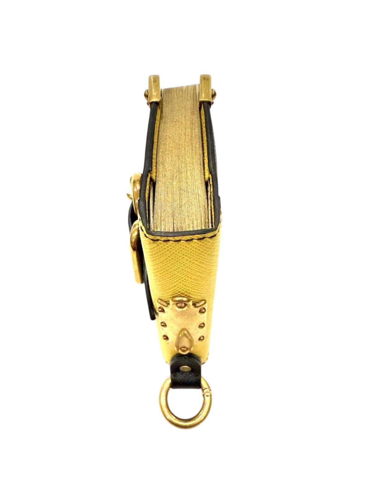 Prada Saffiano Black/Yellow Leather Trunk Style Notebook With Gold-Tone Hardware