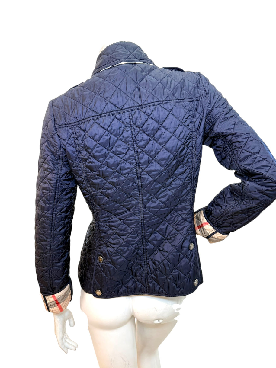Burberry Brit Navy Quilted Jacket with Check Lining – Women’s Size Small