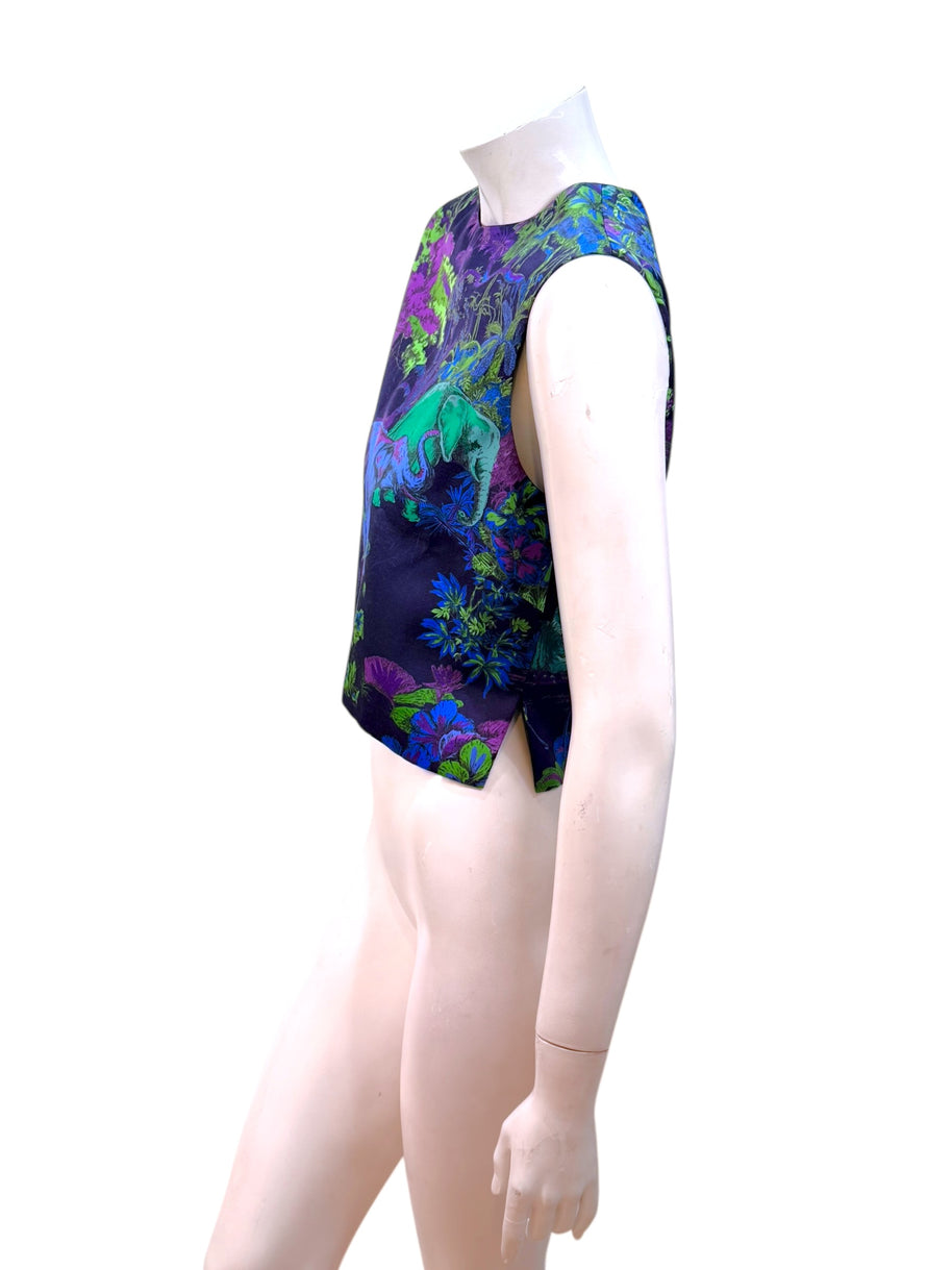 Christian Dior Raf Simons Jungle Elephant Print Silk Wool Top FR 36