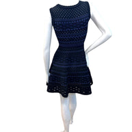 Alaïa Geometric Knit Fit-and-Flare Dress Black Indigo FR 38 Made in Italy