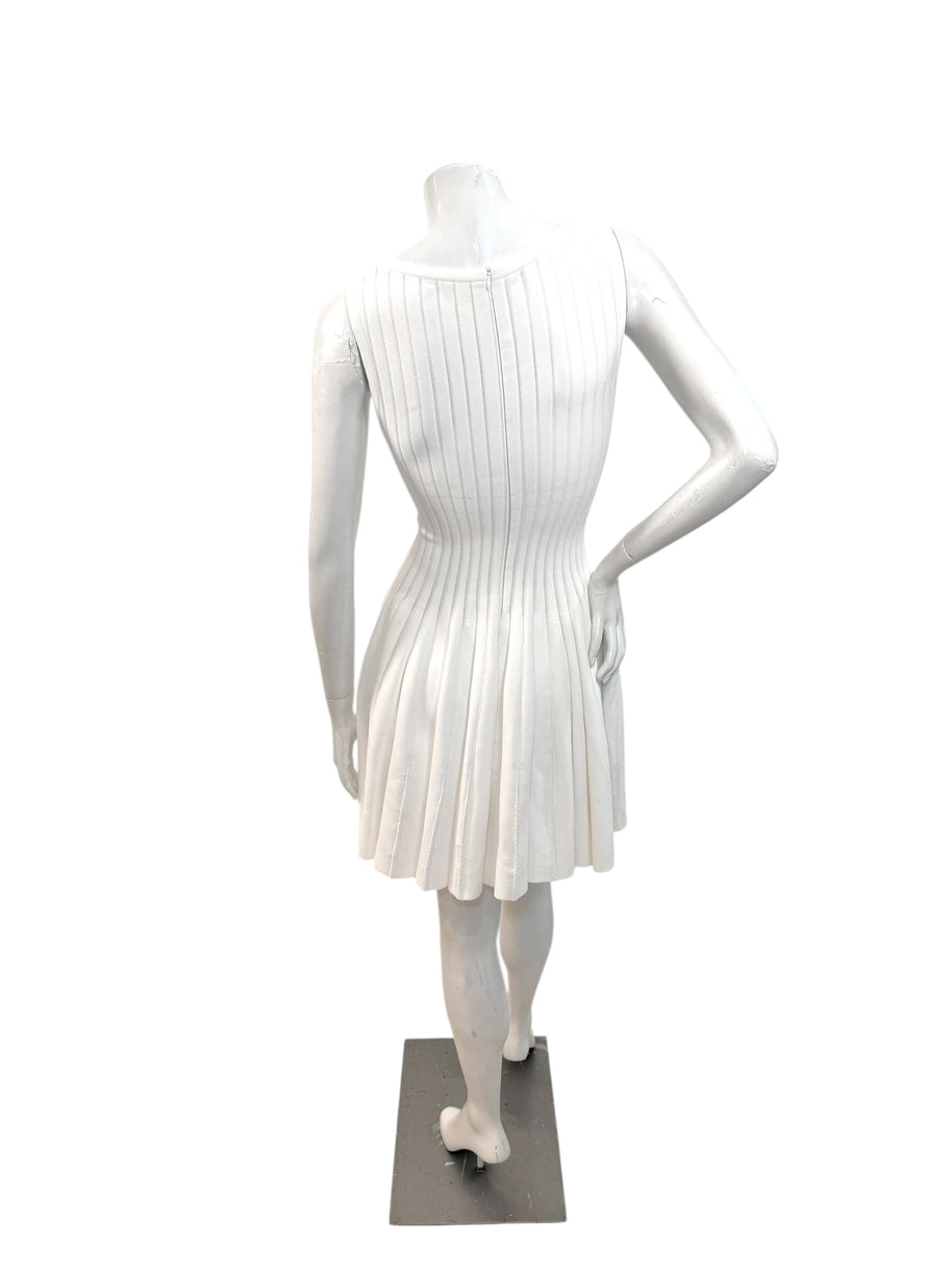 Alaïa White Ribbed Knit Fit & Flare Skater Dress SS19 Size 38