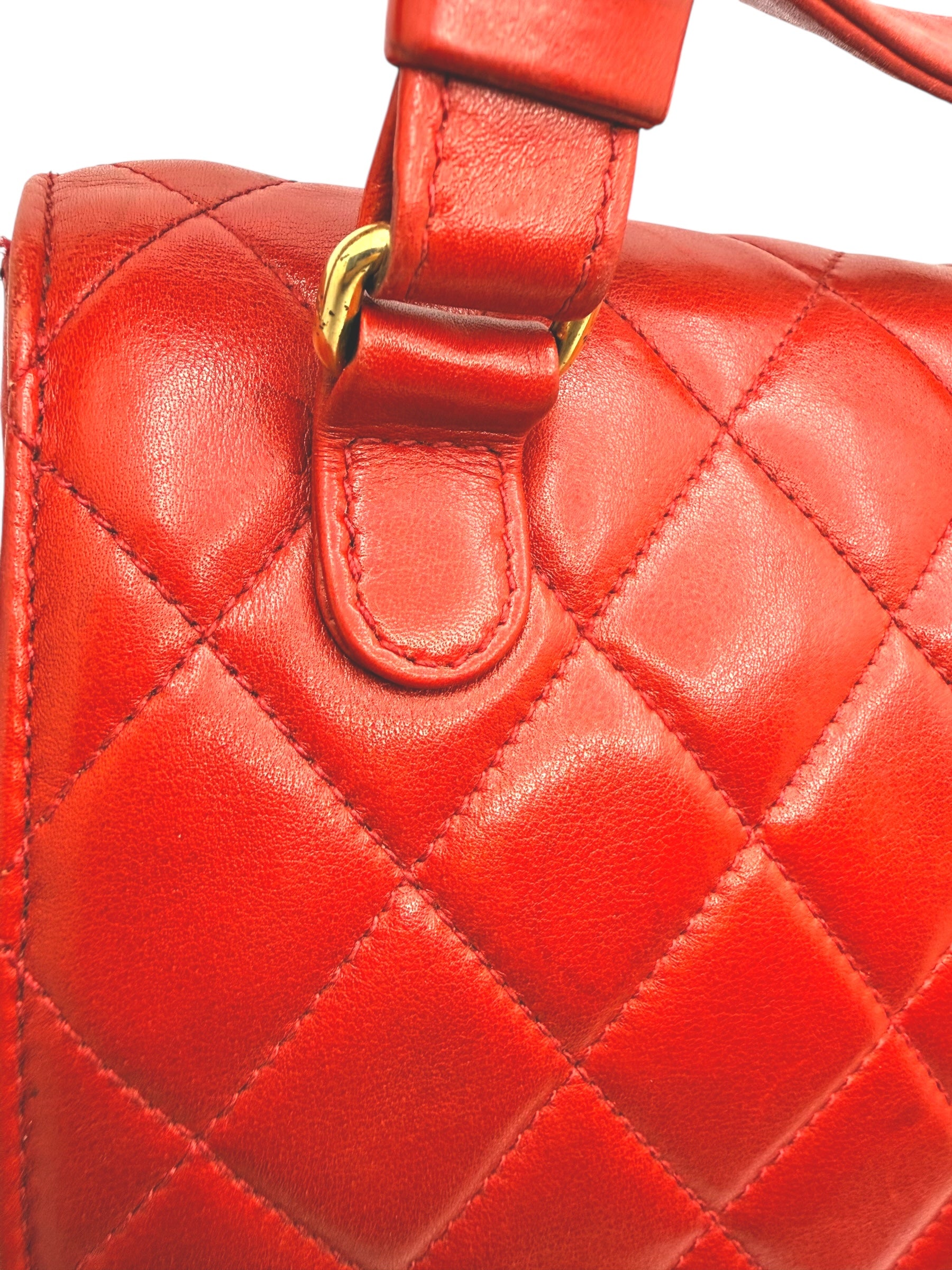 Chanel Vintage Red Quilted Lambskin Belt Bag Karl Lagerfeld Era Gold CC