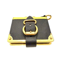 Prada Saffiano Black/Yellow Leather Trunk Style Notebook With Gold-Tone Hardware