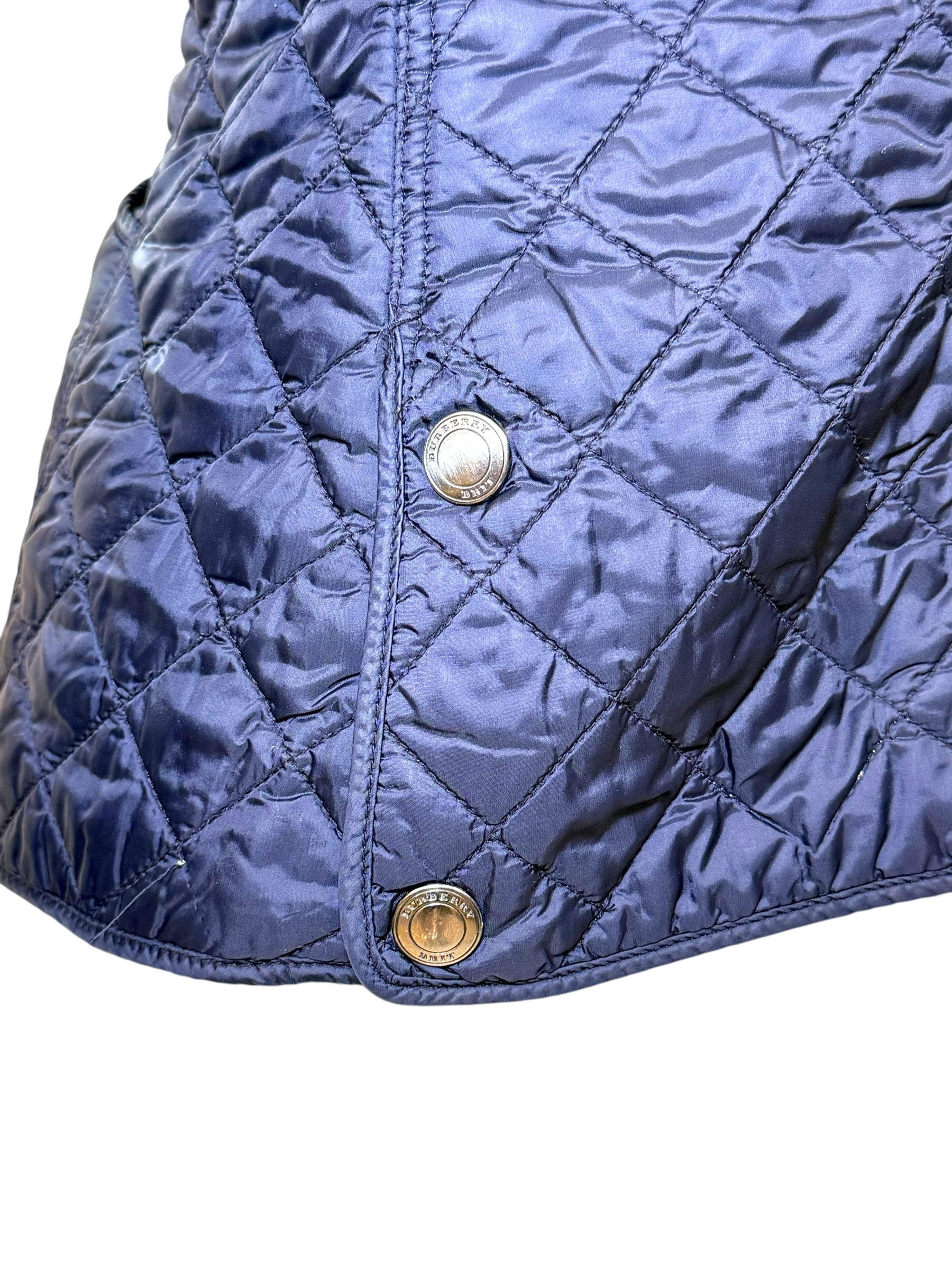 Burberry Brit Navy Quilted Jacket with Check Lining – Women’s Size Small