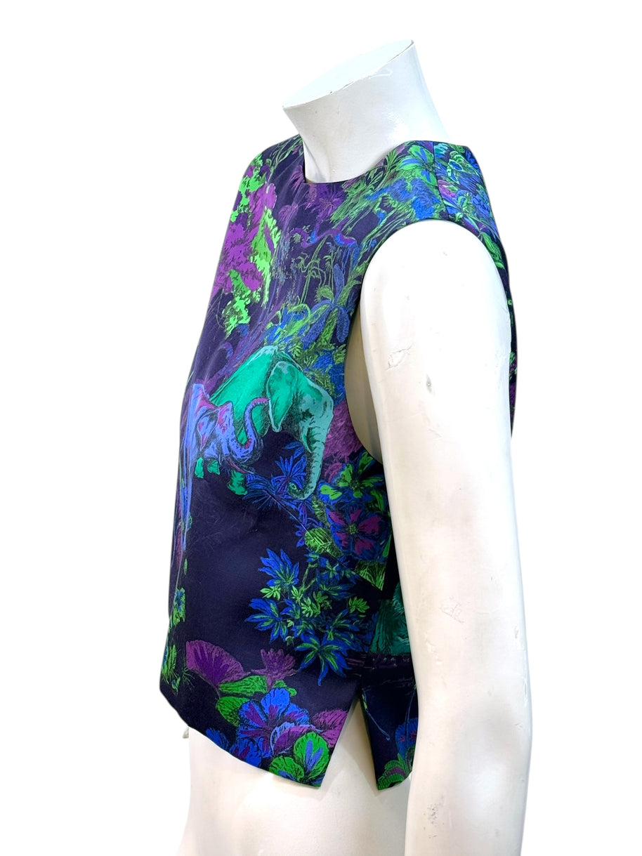 Christian Dior Raf Simons Jungle Elephant Print Silk Wool Top FR 36