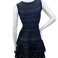 Alaïa Geometric Knit Fit-and-Flare Dress Black Indigo FR 38 Made in Italy