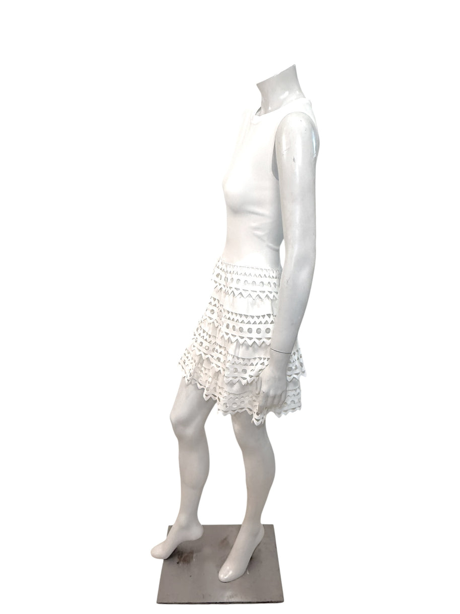 Alaïa Paris White Laser-Cut Ruffle Mini Dress FR 38 | Made in Italy