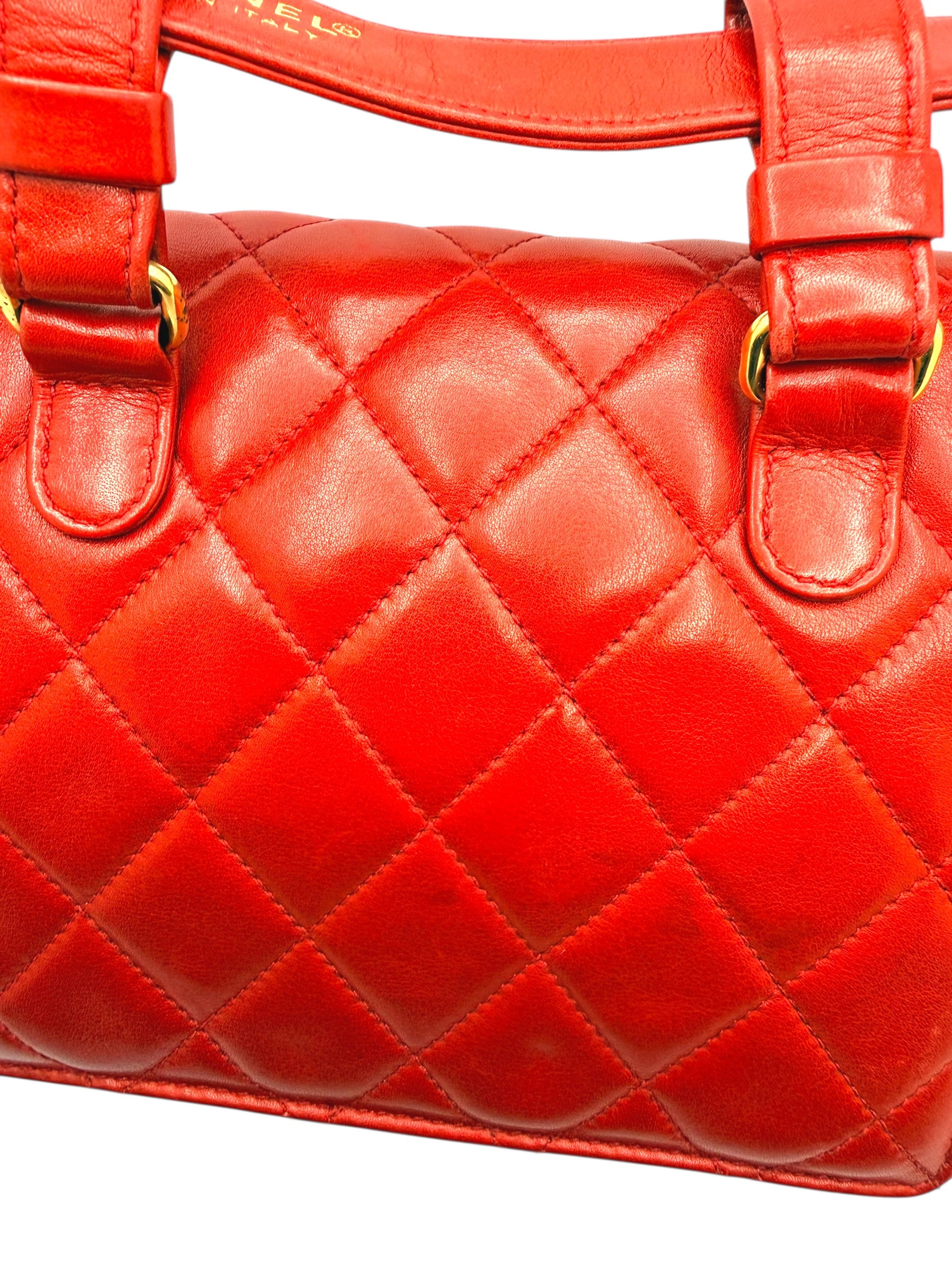 Chanel Vintage Red Quilted Lambskin Belt Bag Karl Lagerfeld Era Gold CC