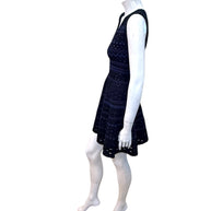 Alaïa Geometric Knit Fit-and-Flare Dress Black Indigo FR 38 Made in Italy