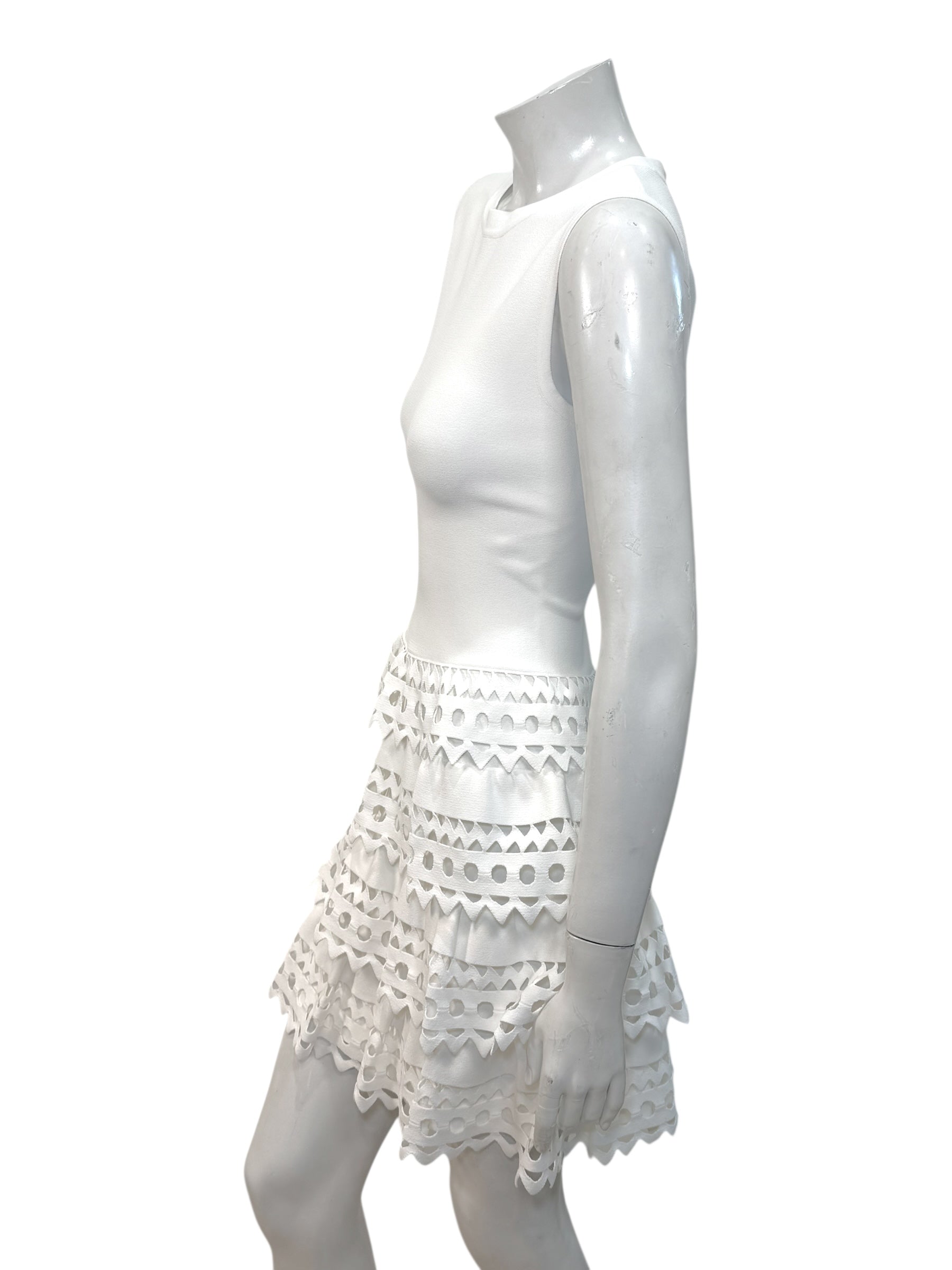 Alaïa Paris White Laser-Cut Ruffle Mini Dress FR 38 | Made in Italy