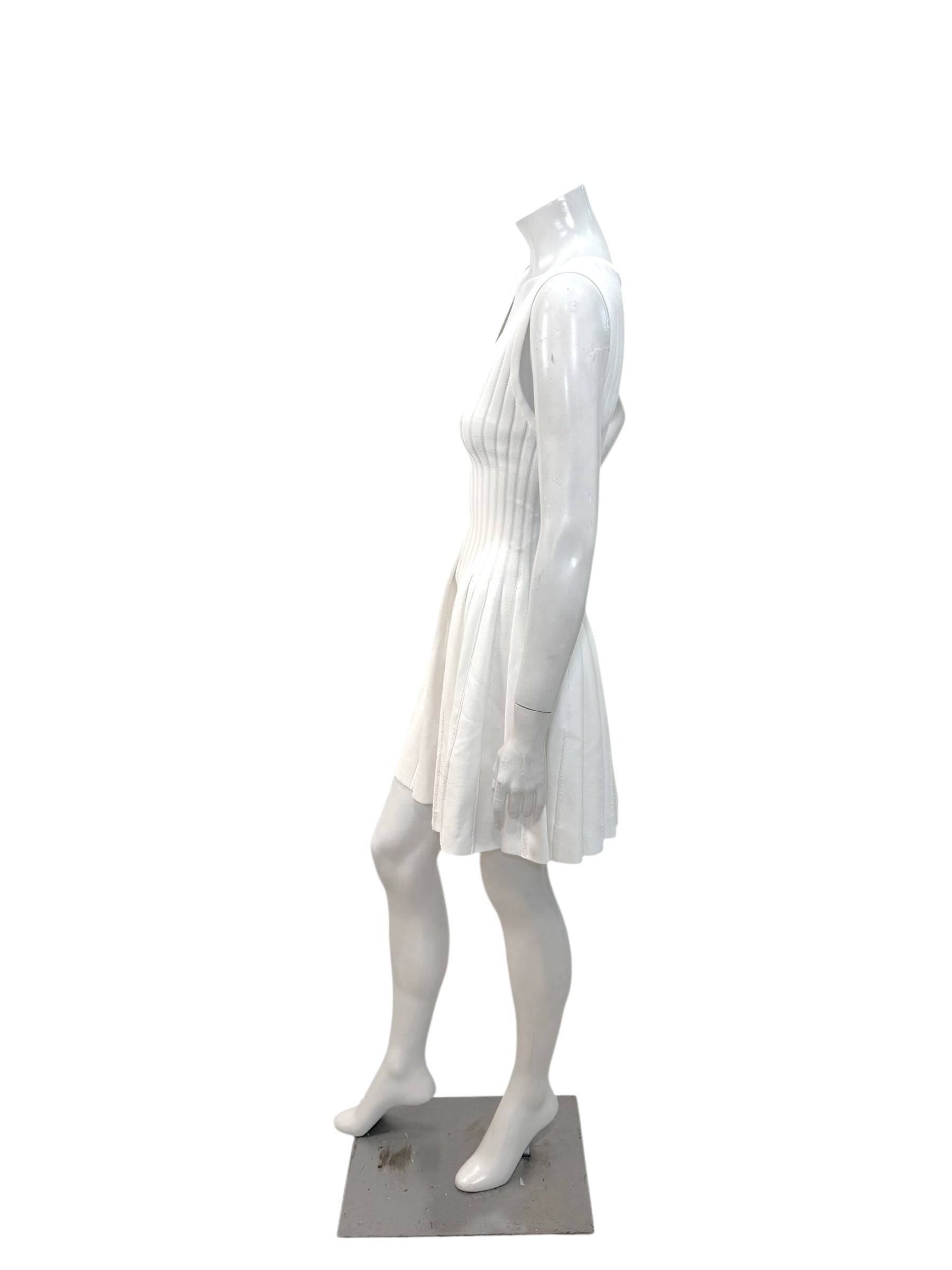 Alaïa White Ribbed Knit Fit & Flare Skater Dress SS19 Size 38