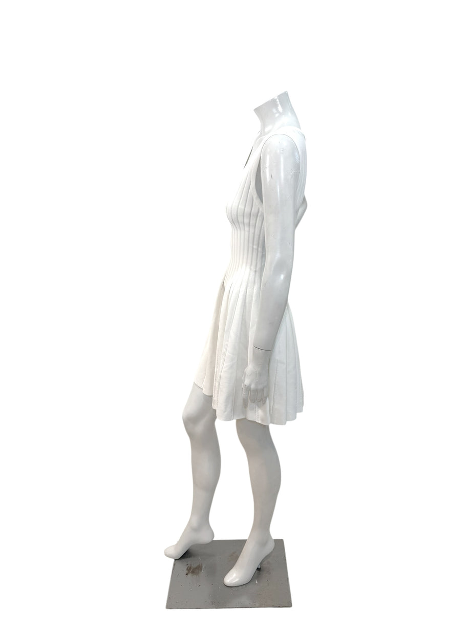 Alaïa White Ribbed Knit Fit & Flare Skater Dress SS19 Size 38