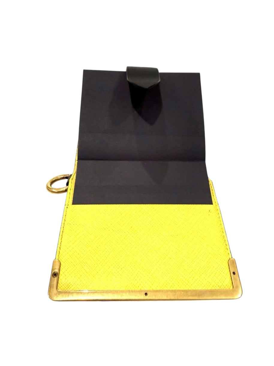 Prada Saffiano Black/Yellow Leather Trunk Style Notebook With Gold-Tone Hardware