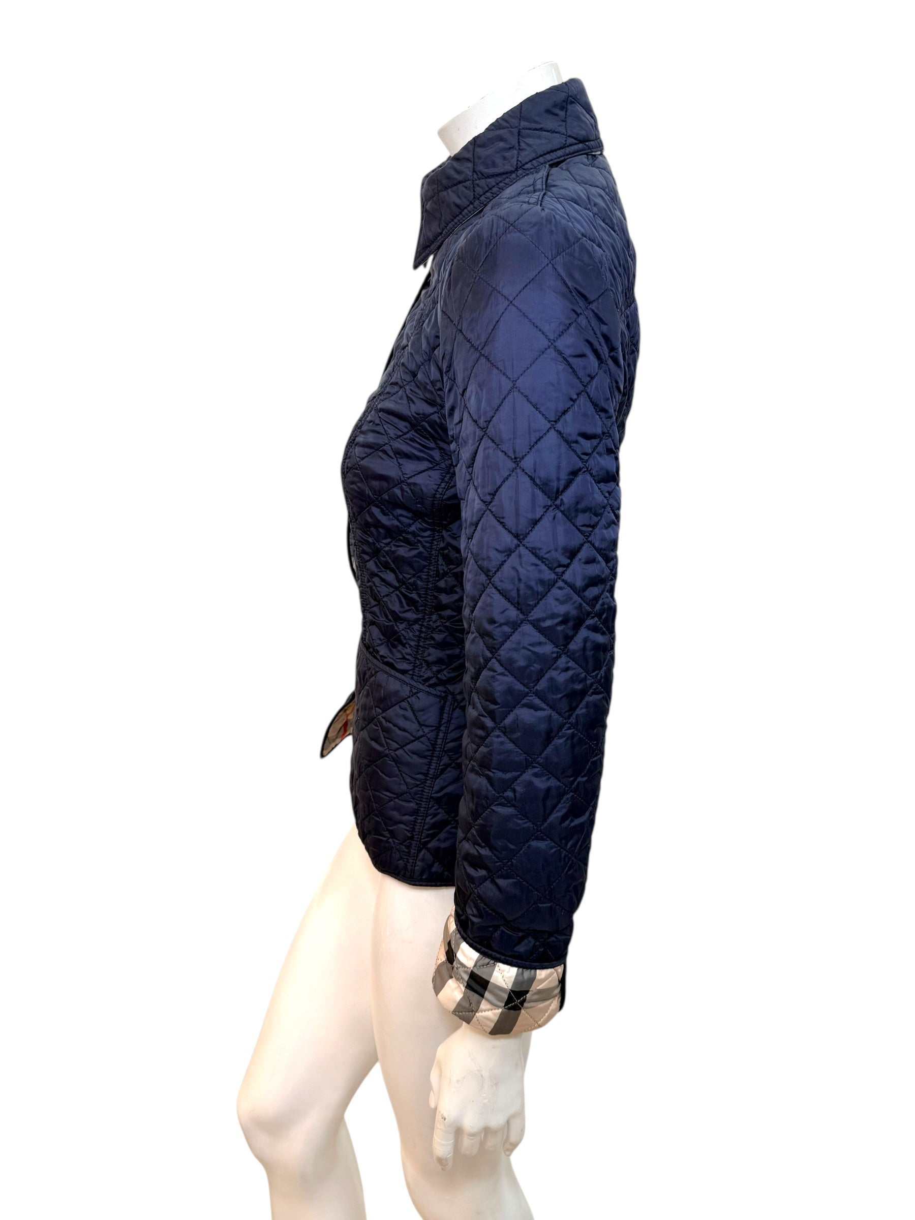 Burberry Brit Navy Quilted Jacket with Check Lining – Women’s Size Small