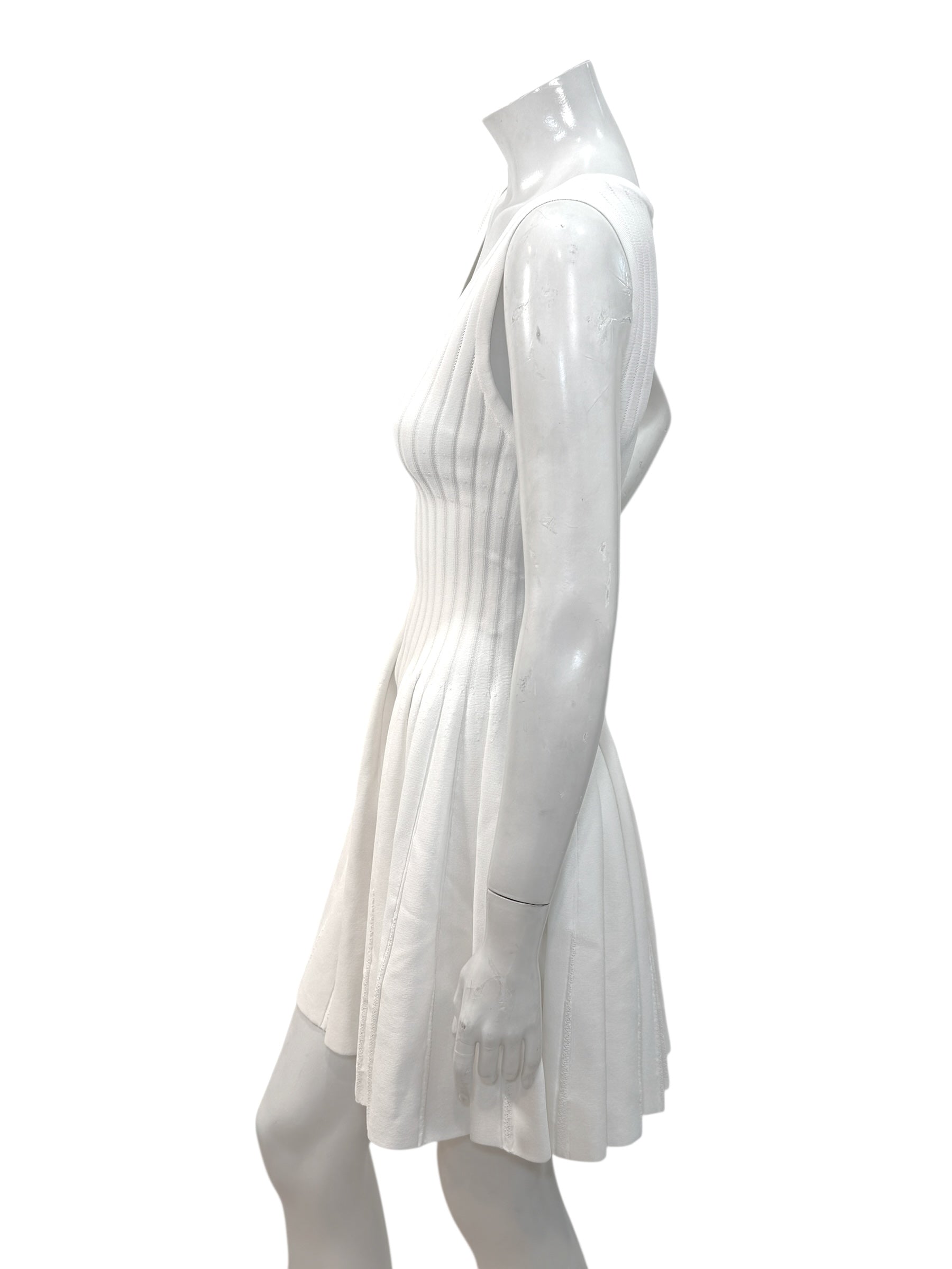 Alaïa White Ribbed Knit Fit & Flare Skater Dress SS19 Size 38