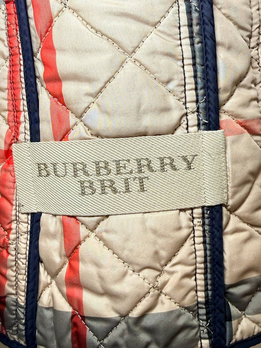 Burberry Brit Navy Quilted Jacket with Check Lining – Women’s Size Small