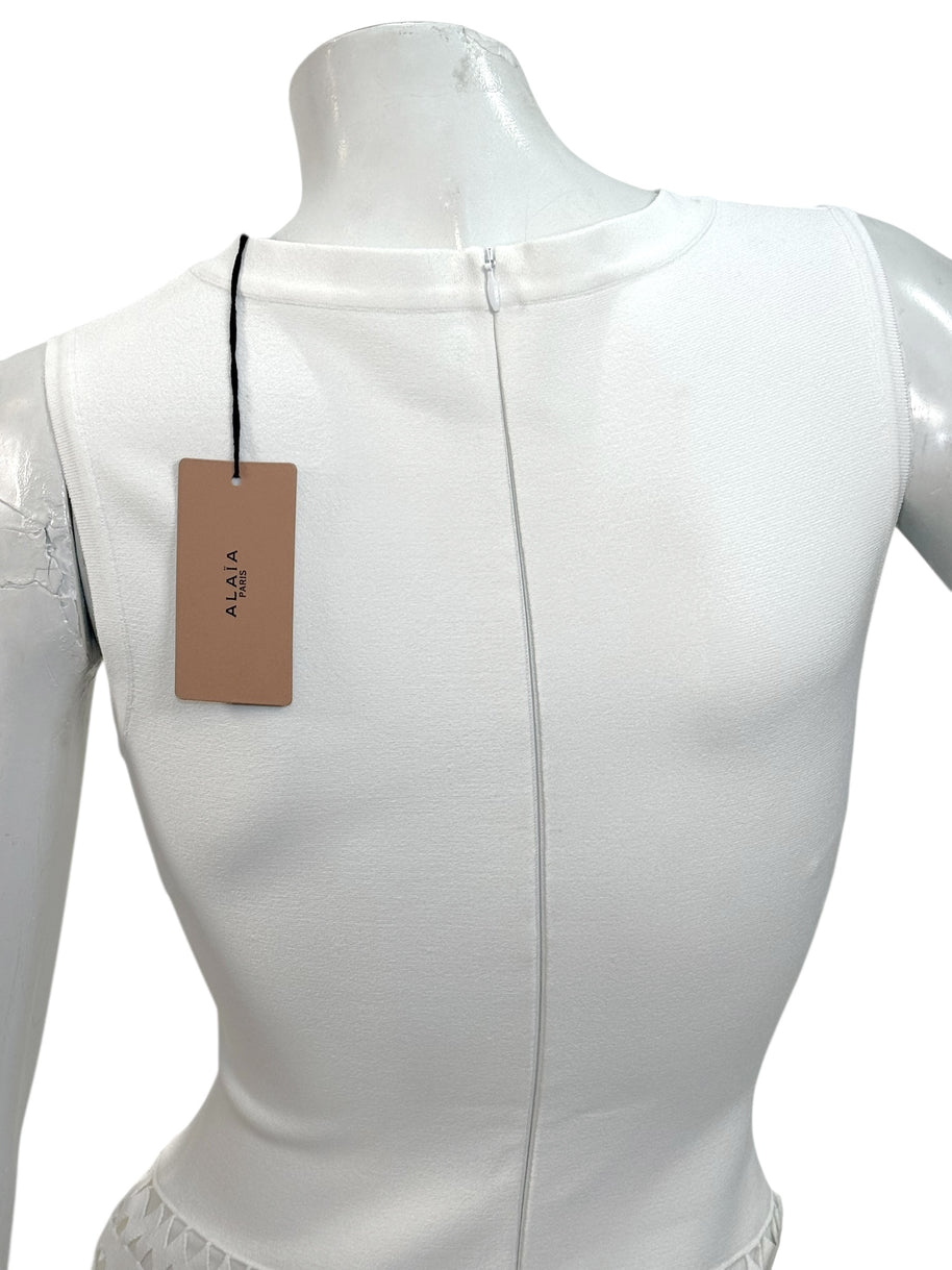 Alaïa Paris White Laser-Cut Ruffle Mini Dress FR 38 | Made in Italy