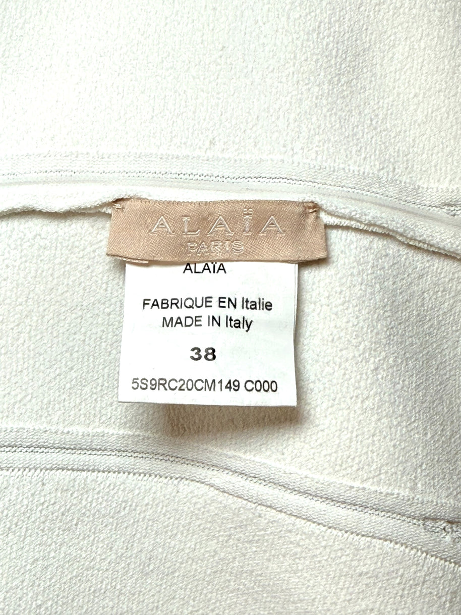 Alaïa White Ribbed Knit Fit & Flare Skater Dress SS19 Size 38